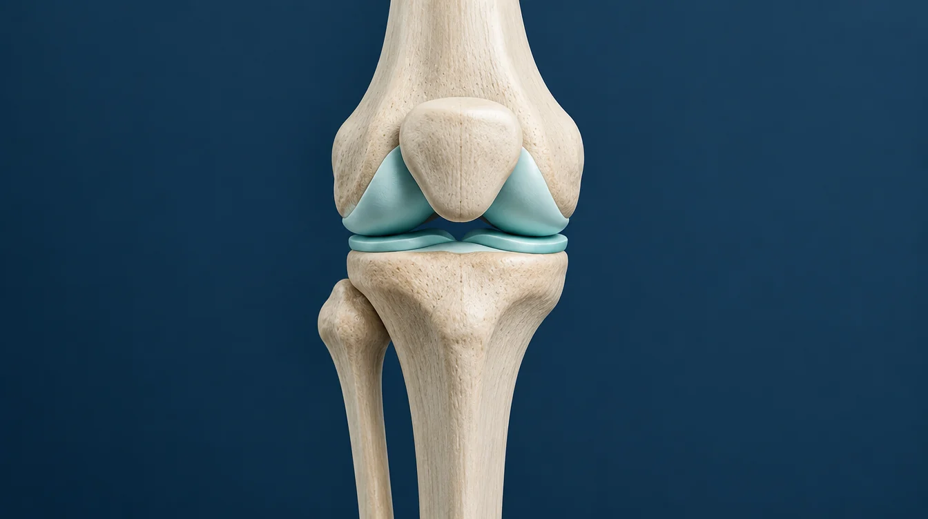 AI-generated conceptual knee joint illustration, not a diagnostic image.